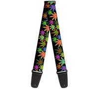 Guitar Strap - Multi Marijuana Leaves Black Multi Color