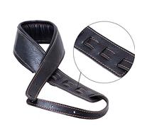 Guitar Strap,Soft Leather Guitar Strap&Bass Strap with 3.5" Wide Adjustable Length from 40" to 60" Packed with 2 Picks(Black)