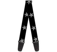 Guitar Strap Star Black Silver 2 Inches Wide | Star Black Silver Acoustic Electric Bass