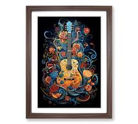 Guitar Symbolism Framed Print | A2 Walnut Framed Wall Art | Ready to Hang | Modern Music Picture | Living Room Bedroom Lounge Office