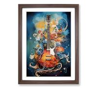 Guitar Symbolism No.2 Framed Print | A2 Walnut Framed Wall Art | Ready to Hang | Modern Music Picture | Living Room Bedroom Lounge Office