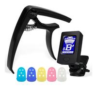 Guitar Tuner and Guitar Capo Set, Quick-Change Capo, Clip-On Digital Electronic Tuner with LCD Display for Acoustic Guitar, Bass, Violin, Ukulele, Electric Guitar, Includes 5 Finger Picks