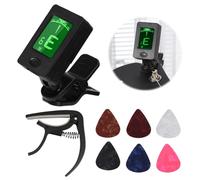 Guitar Tuner with Guitar Capo and 6 Picks, Guitar Tuner Clip On Digital Tuners for Acoustic Guitar, Bass, Ukulele