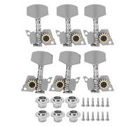 Guitar Tuning Pegs, Locking Tuners Machine Heads, Silver Replacement Parts for Ukulele and Electric Acoustic Guitar, Durable Metal, Easy to Install, 6 Tunes, 12 Screws, 6 Gears (Two left and four