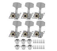 Guitar Tuning Pegs, Locking Tuners Machine Heads, Silver Replacement Parts for Ukulele and Electric Acoustic Guitar, Durable Metal, Easy to Install, 6 Tunes, 12 Screws, 6 Gears (Set of six left