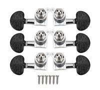 Guitar Tuning Pegs with String Locking Knobs, Oval Shape, Plated Silver and Black - Accurate Tuning, Ergonomic Design, Replacement for Electric and Classic Guitars (Semicircle)