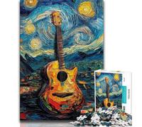 Guitar Under The Night Sky Adult Jigsaws 1000 Pieces Difficult,Pattern Assembly Fun at Home Activities,Birthday Present,Travel Gifts 38x26cm