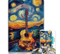 Guitar Under The Night Sky Jigsaws 1000 Pieces for Adults,Challenging Game And Family Play for Is Ideal As A Gift for The Whole Family 38x26cm