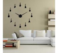 Guitar Variety Music DIY Giant Wall Clock Music Room Decor Frameless Big Needles Large Wall Clocks Rock And Roll Guitar Wall Watch(Black,27inch)