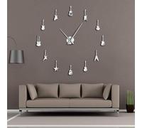 Guitar Variety Music DIY Giant Wall Clocks Music Room Decor Frameless Big Needles Large Wall Clock Rock n Roll Guitar Wall Watch(Silver,47inch)