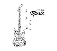 Guitar Wall Decal Feel The Music Quote Vinyl Sticker Art Decor Bedroom Design Mural School Education Sounds Artist Small - 42x128cm
