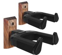 Guitar Wall Mount 2 Pack, Auto Lock Black Walnut Wood Guitar Hanger, Guitar Wall Hangers, Guitar Holder Hook Wall Stand for Classical, Acoustic, Electric Guitar, Banjo, Bass, Gift for Guitar Player