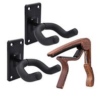 Guitar Wall Mount 2 Pack Black Guitar Hanger with Guitar Capo for Acoustic Electric Guitars