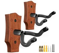 Guitar Wall Mount 2 Pack, Guitar Hanger, UShaped Guitar Wall Hanger Mount Guitar Holder Hook Wall Mount Guitar Accessories for Acoustic, Electric Guitar, Bass, Ukulele with 5 Picks (Walnut Color II)