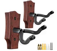 Guitar Wall Mount 2 Pack, Guitar Hanger, UShaped Guitar Wall Hanger Mount Guitar Holder Hook Wall Mount Guitar Accessories for Acoustic, Electric Guitar, Bass, Ukulele with 5 Picks (Wood Color II)