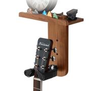 Guitar Wall Mount, Auto Lock Guitar Hanger Wall Mount, Wood Guitar Wall Hangers Shelf with Pick Holder, Guitar Holder Wall Mount for Acoustic, Electric Guitar, Ukulele, Bass, Mandolin Gift