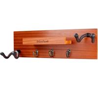 Guitar Wall Mount,Solid Wood Guitar Wall Hanger with 3 Storage Hooks and 2 Rotatable Rubber guitar hanger,Guitar Display Stand with Shelf and Pick Holder for All Size Guitar-Sapele Wood Color