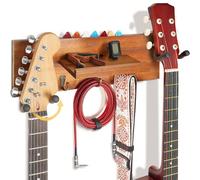 Guitar Wall Mount with 2 Rotatable Rubber Hook, Wood Guitar Wall Hanger with Shelf and Pick Holder, Guitar Holder Wall Stand Hanging Rack for Acoustic Electric Guitar, Bass, Banjo, Guitar Accessories