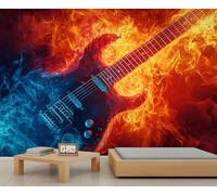 Guitar Wall Mural 150x105cm Ice and Fire Mural Rock Style Wallpaper for Living Room Bedroom Music Guitar Wall Decor (Not Peel n' Stick)