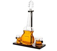 Guitar Whiskey & Wine Decanter & Mahogany Base - The Wine Savant 1000 ML Glass Decanter with 2 10oz Glasses 14" For Whiskey Music Lover & Guitar Player Gifts Musician Music Lovers