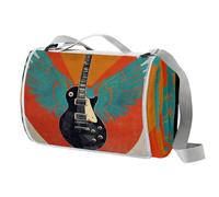 Guitar Wings Picnic Blanket Waterproof Beach Rug 150×145cm Picnic Mat Washable Lightweight with Handle for Hiking Travelling Outdoor Camping, Parks