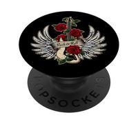 Guitar Wings Roses Distressed Rock and Roll Music Design PopSockets Adhesive PopGrip