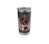 Guitar Wings Roses Distressed Rock and Roll Music Design Stainless Steel Insulated Tumbler
