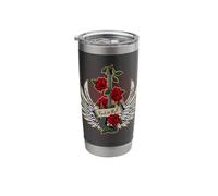 Guitar Wings Roses Distressed Rock and Roll Music Design Stainless Steel Insulated Tumbler