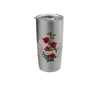 Guitar Wings Roses Distressed Rock and Roll Music Design Stainless Steel Insulated Tumbler