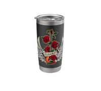 Guitar Wings Roses Distressed Rock and Roll Music Design Stainless Steel Insulated Tumbler
