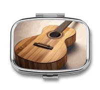 Guitar Wooden Pill Box 2 Compartments Portable Travel Pill Case Mini Medicine Organizer for Pocket Purse Metal Waterproof Medicine Container Holder Vitamin Fish Oil