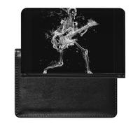 Guitarist Skeleton Playing Guitar With Smoke Black White Women's Passport Protector, Men's Passport Protector, PU Travel Passport Protector for Women Men Worker 5.8 x 3.9 x 0.4 inch