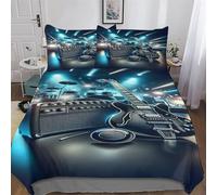 Guitars 3D Printed Duvet Cover Set Microfibre Soft Quilt Covers Easy Care Quality Comforter Cover Bedding Sets with Pillowcase for Teen Adult Kids Single (135x200cm)