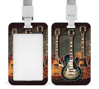Guitars Art Badge Holder with Lanyard, Vertical ABS Plastic ID Card Holder Fashion Name Badge Holders Office ID Card Protector for Teacher Nurse Employee Security Staff