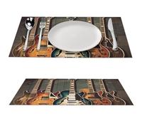 Guitars Art Placemat, 4 PCS PVC Placemats Washable Non-Slip Place Mats for Dining Table, Wipeable Table Mat for Party Kitchen Dining Decor