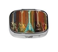 (Guitars Art) Square Pill Box with 2 Compartment Small Pill Organizer Portable Pill Case Vitamin Containers, Travel Essentials 5.5x4x1.8 cm