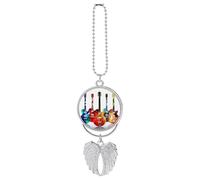 Guitars Car Hanging Pendant, Zinc Alloy Rearview Mirror Charms - Relieve Visual Fatigue, Vintage Keychain Pendant, Lucky Car Interior Hanging Decoration, Silver-Style