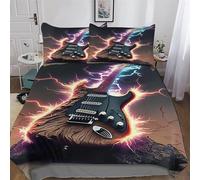 Guitars Comforter Cover 3D Print Bedding Set Decorative Duvet Cover Bedspread Cover with Pillowcase Soft Microfiber Zipper Quilt Cover for Kids, Youth And Adult Double (200x200cm)
