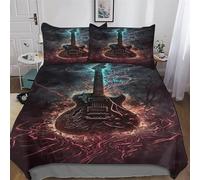 Guitars Duvet Cover Set 3D Bedding Set Microfiber Comforter Cover 3pcs with Pillow Shams, Zipper, Soft Lightweight Quilt Covers for Kids, Youth And Adult Double (200x200cm)