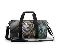 Guitars Gym Bag Small Travel Duffle Bag with Compartment Carry On Weekender Bag for Women Men, Tiger in the zoo, 17.7in/9in/9in