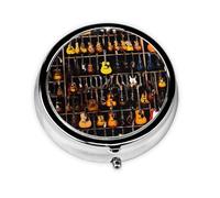 Guitars Pattern Print Pill Box for Pocket Round Pill Box 3 Compartment Decorative Portable Travel Pill Holder Tablet Vitamin Organizer Mini Pill Case(2pcs)