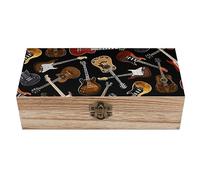 Guitars Pattern Wooden Storage Box With Lid Decorative Keepsake Boxes Jewelry Organizer Case Container Craft Gifts