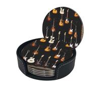 Guitars Print Premium Pu Leather Coasters Stylish And Durable Drink Coasters For Home, Office, And Kitchen Set Of 6 With Elegant Storage Box