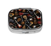 Guitars Print Square Metal Pill Box Decorative Pill Case - Carry Your Meds in Style (Rectangular)