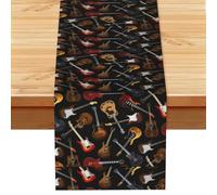 Guitars Printed Table Runner 13x72in, Spring Decor Table Cloth for Kitchen Dining Table & Holiday Family Gatherings