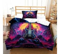 Guitars Three-dimensional Printing Bedding Three-piece Set Guitars Duvet Cover High-thread-count Fabric Pillow Slip Included Plush And Low-maintenance Single（135x200cm）