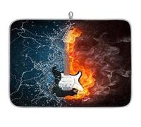 Guitars Water Fire Microfibre Dish Drying Mat Guitars Music Absorbent Dish Drying Drainers Mats for Kitchen Spoon Glass Plate 40.6 x 45.7 cm