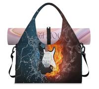 Guitars Water Fire Sports Duffle Bag with Shoe Compartment Guitars Music Weekend Overnight Bags Tote Cabin Luggage Bag for Gym Yoga Travel