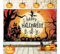 Guittly Halloween Backdrop for Photography, Halloween Photo Backdrop Background with Pumpkin Full Moon Ghost, Graveyard Scary Party Background Photo Booth (Colour A)