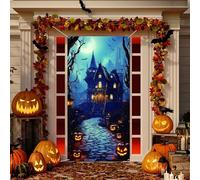 Guittly Halloween Door Cover Decoration 180 x 90 cm Large Fabric Halloween Party Decoration Sign for Front Door Horrible Pumpkin Graveyard Witch Full Moon Night Backdrop (Black1)